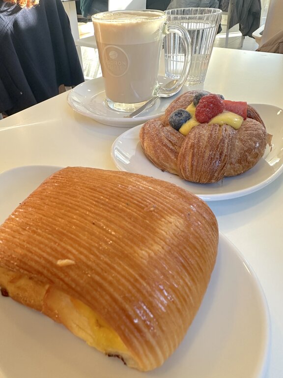 Two pastries and a latte macchiato at Declaire, Vicenza Italy