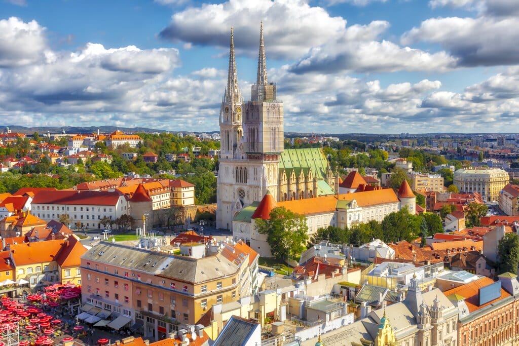 Aerial view of Zagreb Cathedral and central square