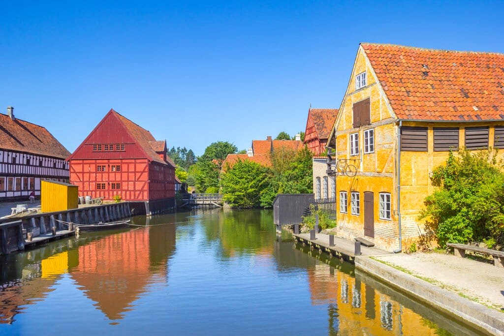 Colorful half timbered houses in Old Town Aarhus