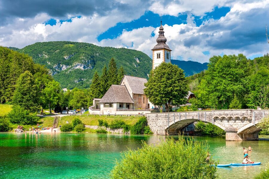 Aerial view of Bohinj lake in Julian Alps. DP Credit DaLiu