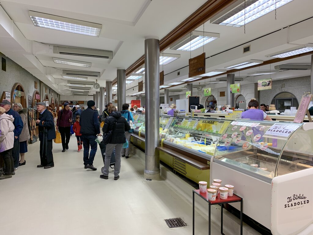 Dairy counter inside the central market in Ljubljana, Slovenia