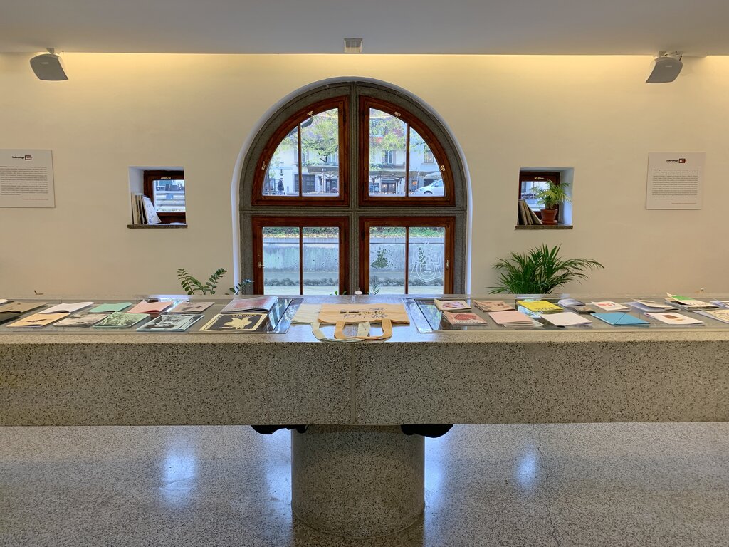 Inside the DobraVaga Art Gallery within the central market building in Ljubljana, Slovenia
