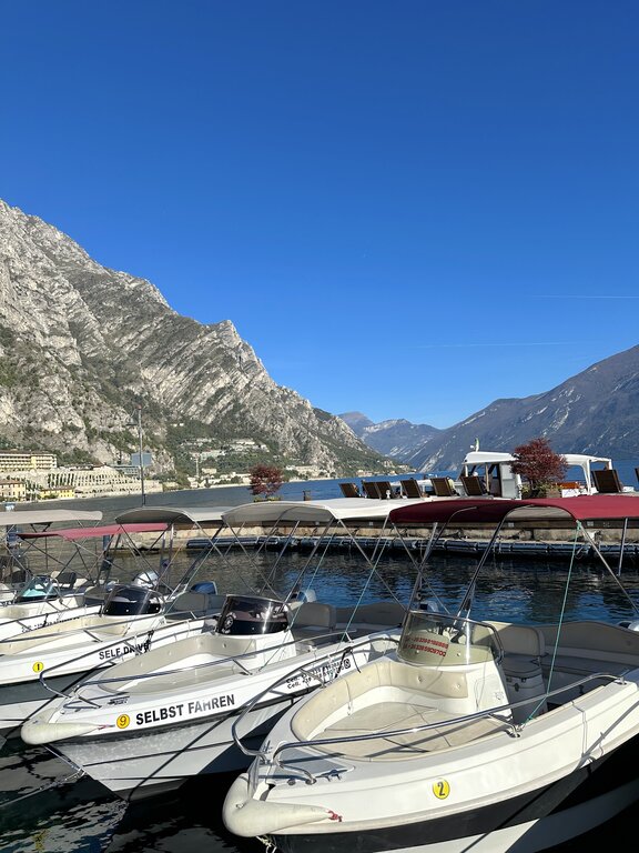 Boats on the water at Limone sul Garda, Lake Garda Italy taken by Lisa Rivera