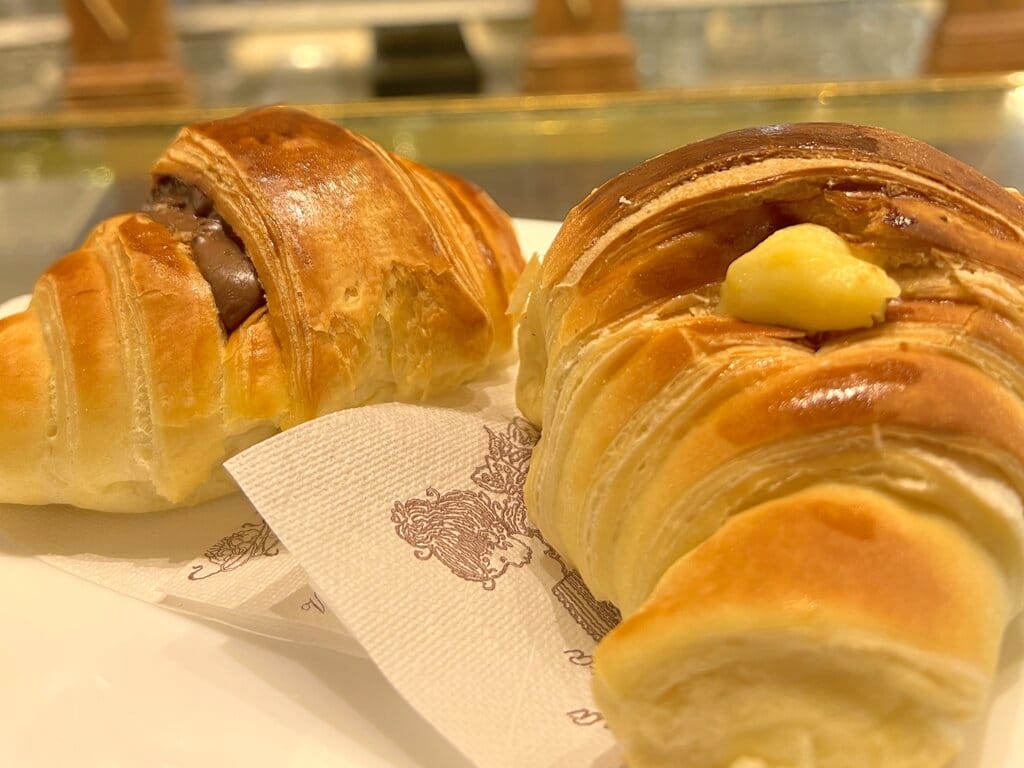 Two brioche in a pasticcera in Vicenza Italy - breakfast food in Italy