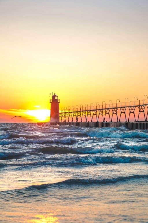 Sunset over Grand Haven Lighthouse