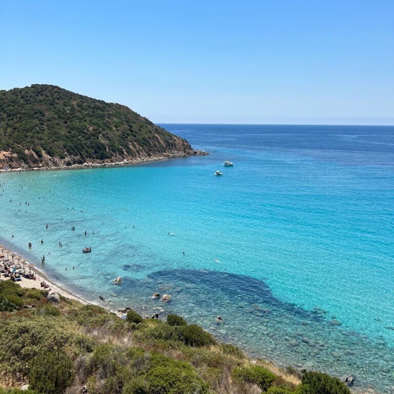 Clear turquoise water at a beach in Villasimius, south Sardinia, Italy