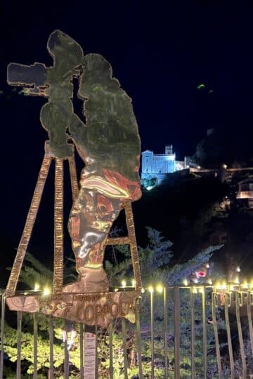 Francis Ford Coppola statue in Savoca- The Godfather filming locations in Sicily