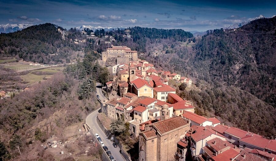 Aerial view of the town of Fosdinovo in Massa Carrara, Tuscany
