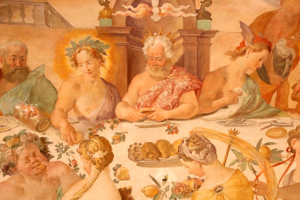 One of many frescoes inside Villa Corliano
