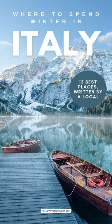 Boats near the dock at Lago di Braies, Dolomites in winter