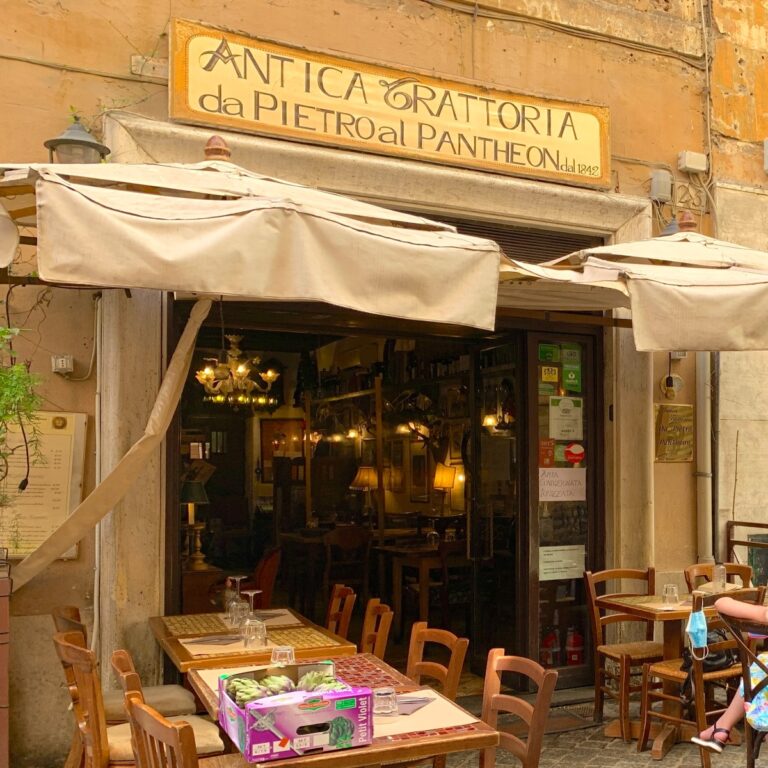 View of an outdoor trattoria near the Pantheon in Rome - a resident's guide to the 10 best neighborhoods and areas to stay in Rome Italy