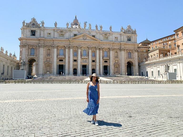 Lisa Rivera outside St Peters Basilica - how to visit the Vatican
