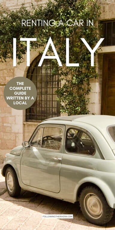 Green grey Fiat 500 outside a house in Italy — renting a car in Italy