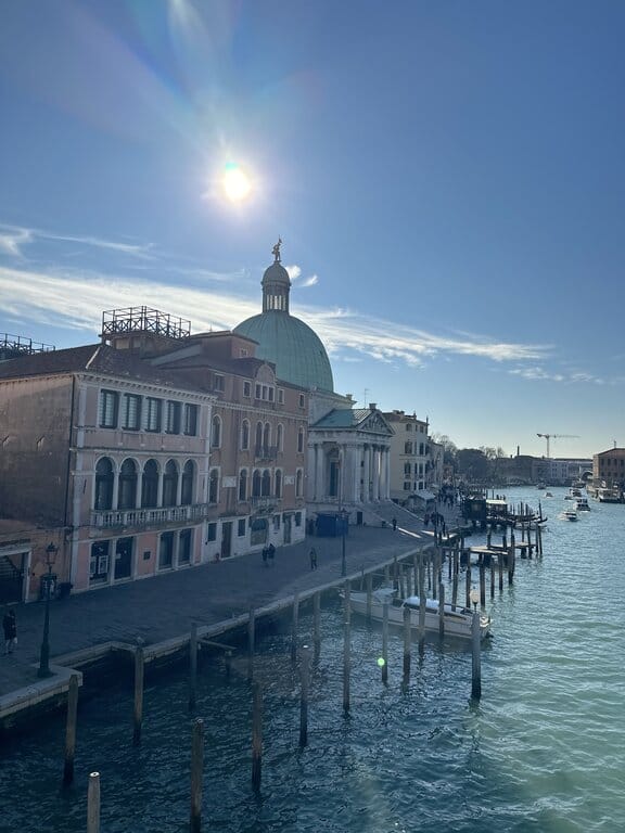 Venice Italy canal with Chiesa di San Simeon Piccolo in the background — hotels near VCE airport