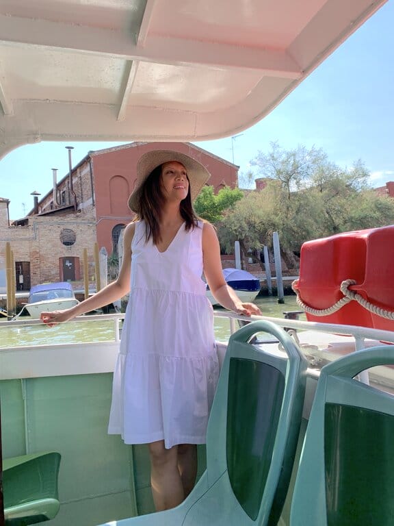 Lisa Rivera on the vaporetto in Venice Italy - how to use the vaporetto in Venice Italy