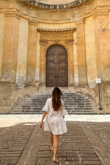 Lisa Rivera walking to Chiesa di Montevergine Noto Sicily - best things to do in Noto Sicily