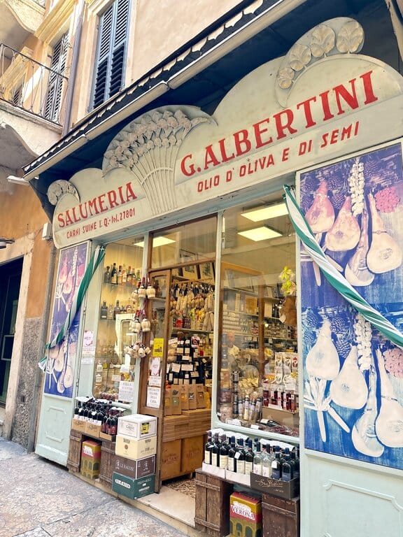 Outside a delicatessen in Verona Italy