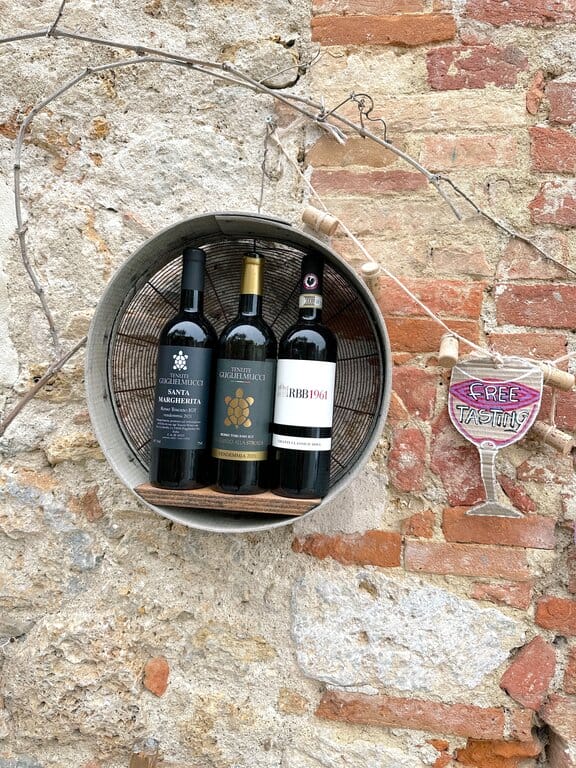 Wine display on the wall in Monteriggioni Tuscany Italy