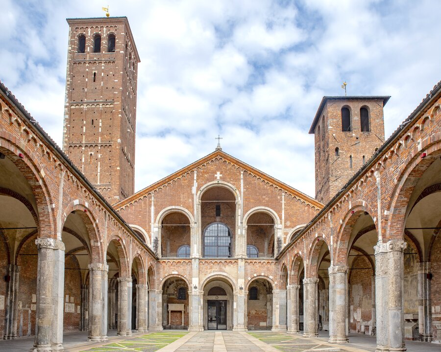 Outside Basilica di Sant Ambrogio in Milan Italy