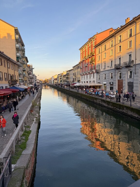 Sunset over Navigli in Milan Italy