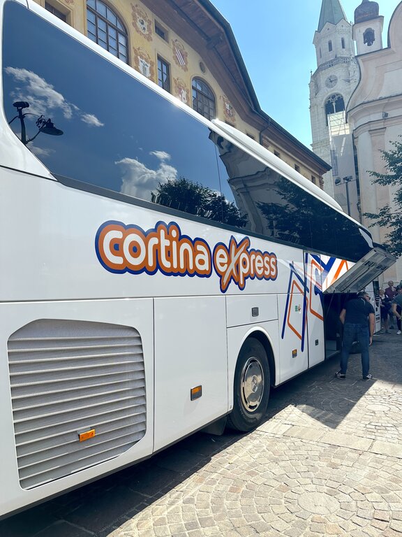 A Cortina Express bus - how to get around the Dolomites