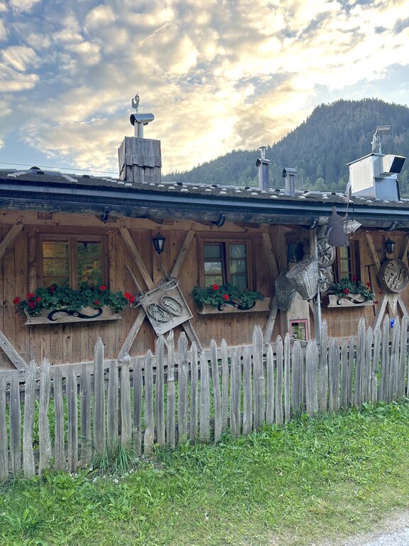 Outside Baita Pra Solio restaurant in San Vito di Cadore the Dolomites Italy