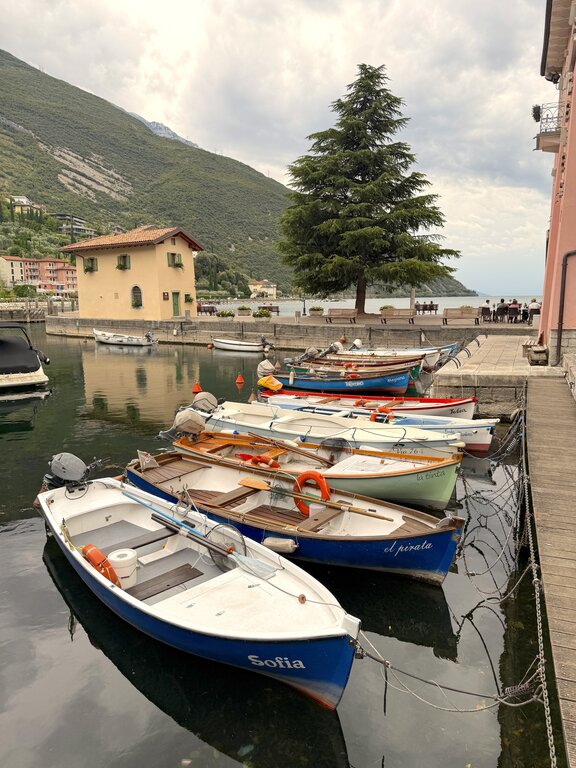 Boats in the small harbor at Torbole