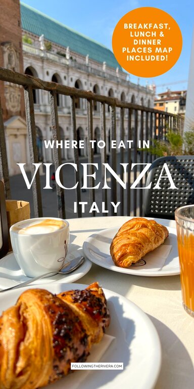 Breakfast display overlooking Basilica Palladiana in Vicenza Italy - where to eat in Vicenza Italy