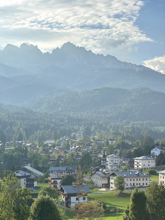 A pretty town in the mountains in the Dolomites Italy