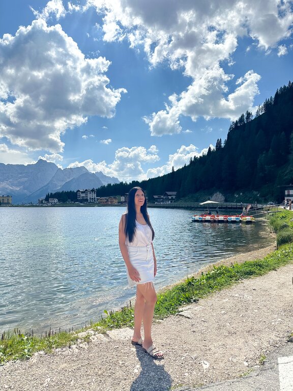 Lisa Rivera at Misurina Lake Italy - what to wear in Italy in September
