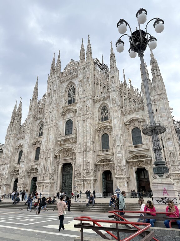 The metro entrance to Duomo station in Milan Italy