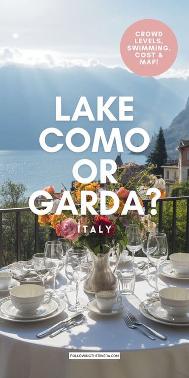 A table set with tableware and flowers overlooking Lake Como Italy