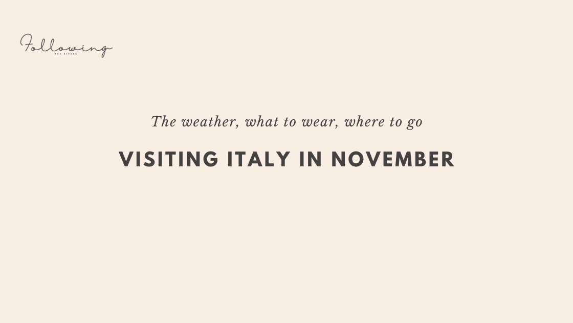 Italy in November text on beige background
